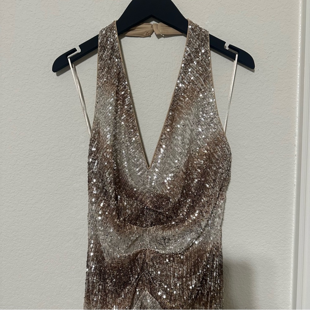 NWT Belle Badgley Mischka Julia Sequin Ruched Ombre  Drape Front Dress - Picture 8 of 9